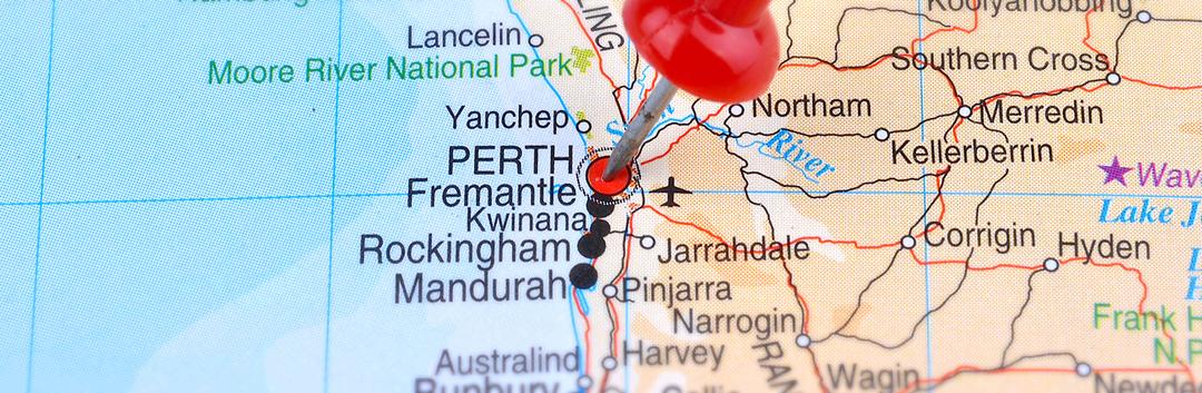 Perth pinned in a map
