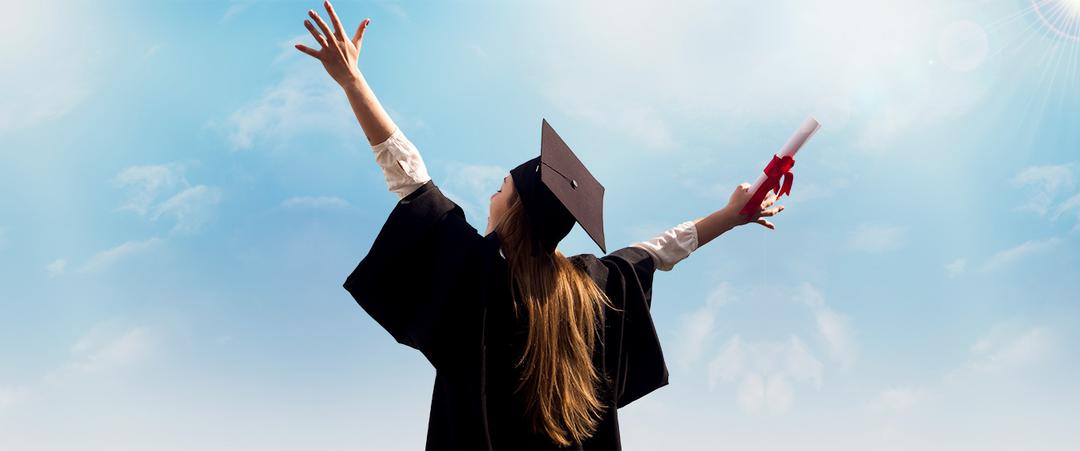 A student in graduation robe