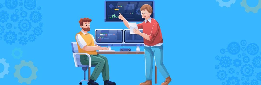 A photograph of employees involved in work