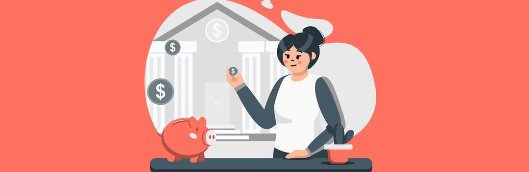 doodle of a woman putting money in the piggy bank