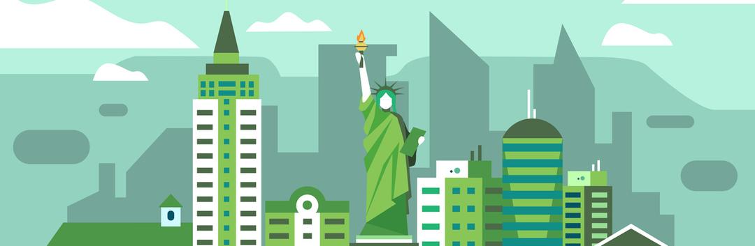 An illustration of USA's famous buildings
