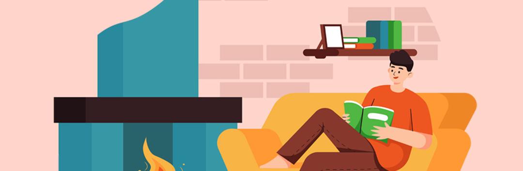 An illustration of an international student reading a book