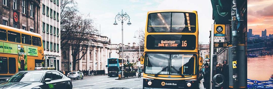 Bus stopped at the bus stop in Dublin