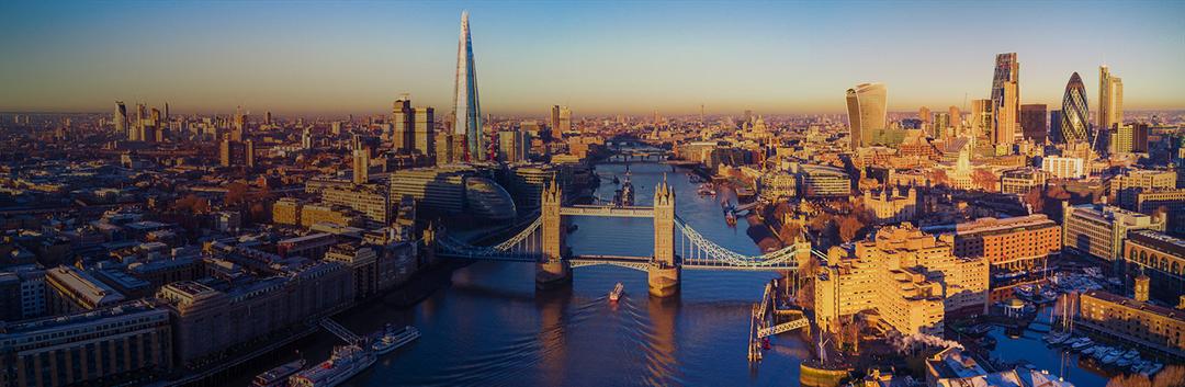 An aerial view of the city of London, United Kingdom